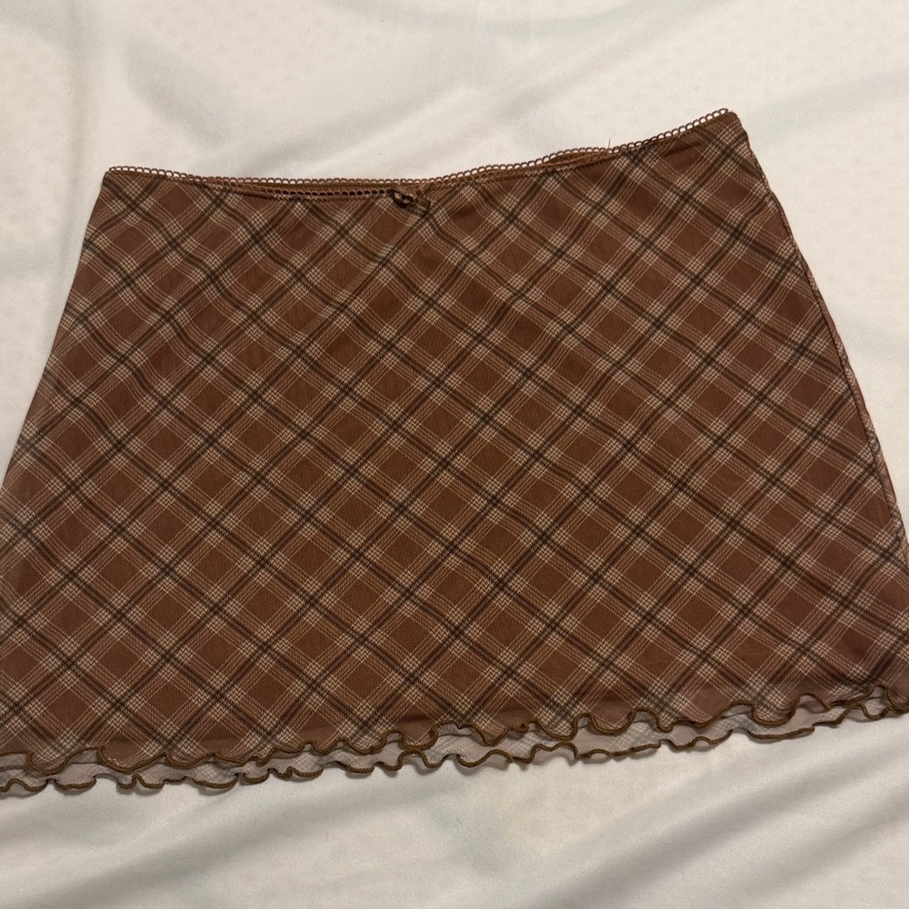 H&M Brown Checkered Mini Skirt